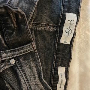 Grey detailed jeans detail black felt flower design